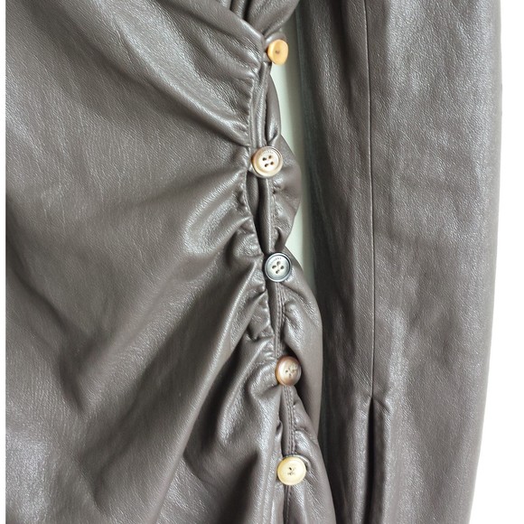 NANUSHKA Nanushka Moha Dress Faux Leather Wrap Brown Button Fit Mini V neck XS - Picture 9 of 12